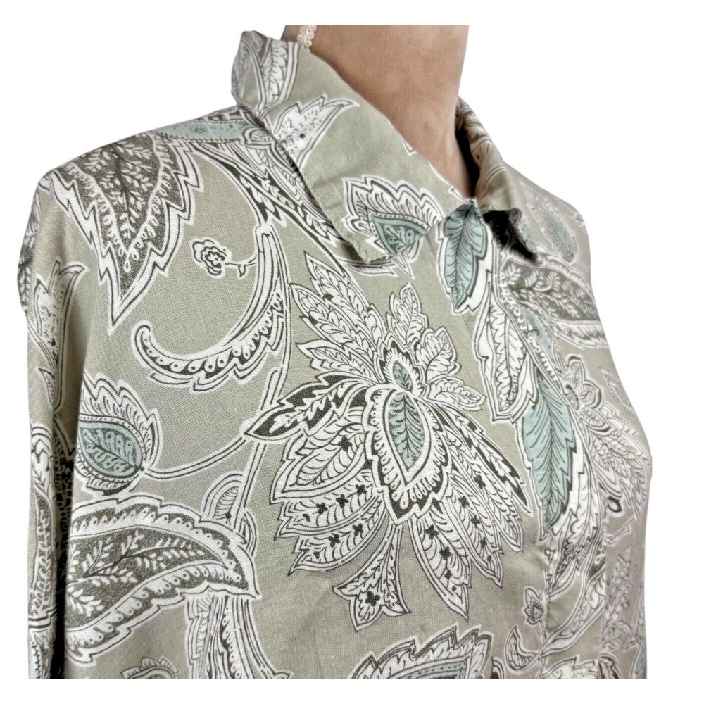 Bryn Walker Womnes Linen Top Jacket Tan Blue Paisley 3/4 Sleeve‎ Button Up Sz Lg - Picture 5 of 15